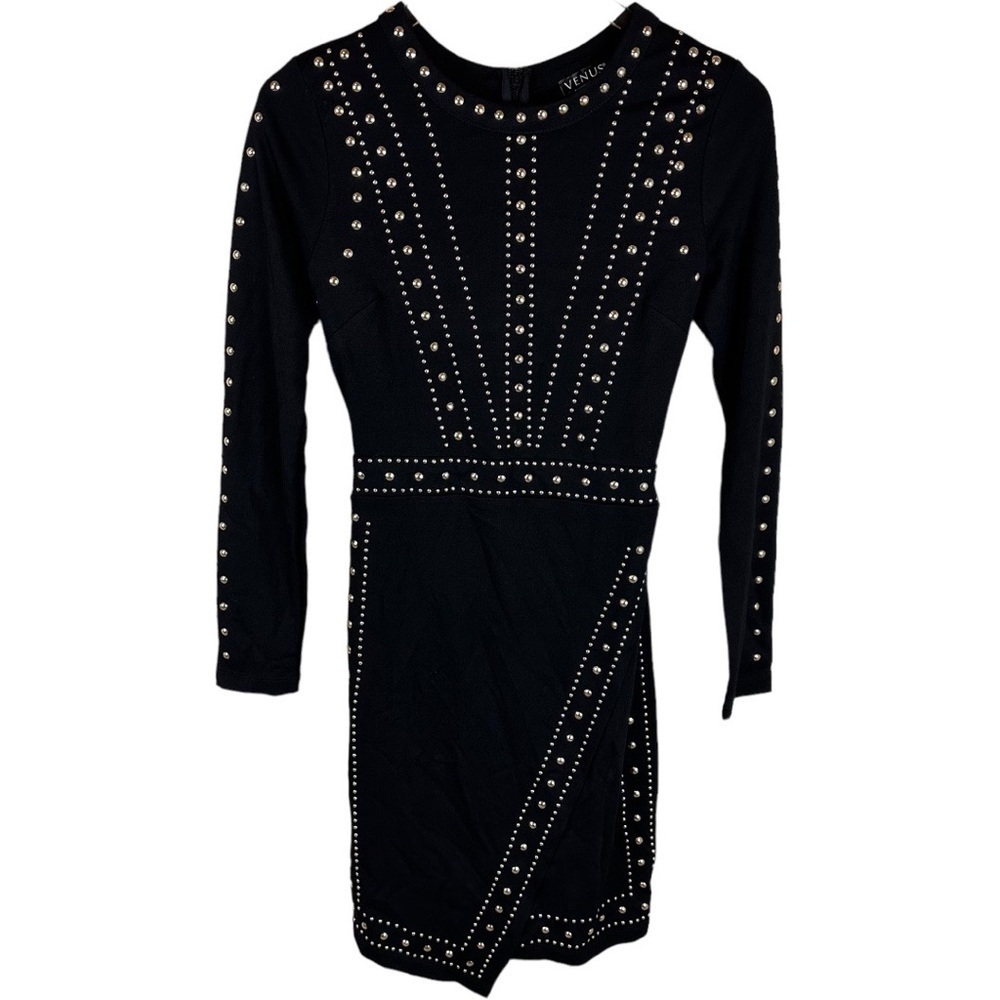 VENUS BLACK STUDDED MINI DRESS